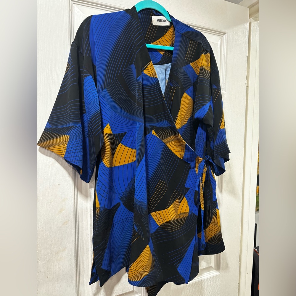 Weekday Blue and Yellow Striped Kimono Top/Dress